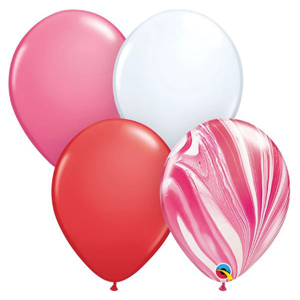 (image for) 11" Red, Rose, White, Red/White SuperAgate Latex Balloons 100pk